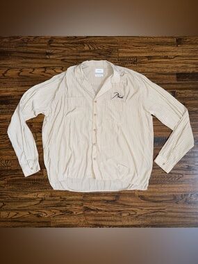 Rhude Tan Embroidered Pinstripe Pajama Button-Up Shirt Size Large